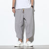Men's Cotton Linen Harem Pants Summer Casual Drawstring Trousers
