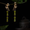 Natural Peridot Bamboo Drop Earrings, Gold Tone Leaf Studs