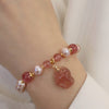 Natural Pearl Strawberry Quartz Cute Fox Love Charm Bracelet