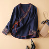 Embroidered Linen Wrap Top with Floral Trim