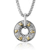 Titanium steel circle pendant with gold mantra characters on a chain