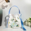 Embroidered Drawstring Bucket Bag with Tassel, Floral and Animal Motifs