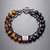Men's Tiger Eye Lapis Lazuli Protection Bracelet with Metal Chain