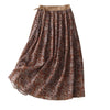 Linen Floral A-Line Skirt with Drawstring Waist