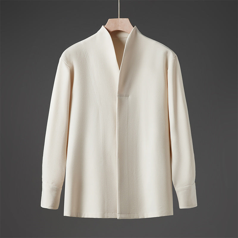 Men's Solid Fall Long Sleeve Hidden Half Button Design Men's Shirts