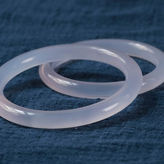 Natural Chalcedony Bangle White with Purple Tint Round Bar Bracelet