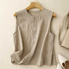 Linen Blend Sleeveless Button-Up Top