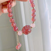 Natural Strawberry Quartz Pink Crystal Lucky Cat Paw Love Bracelet
