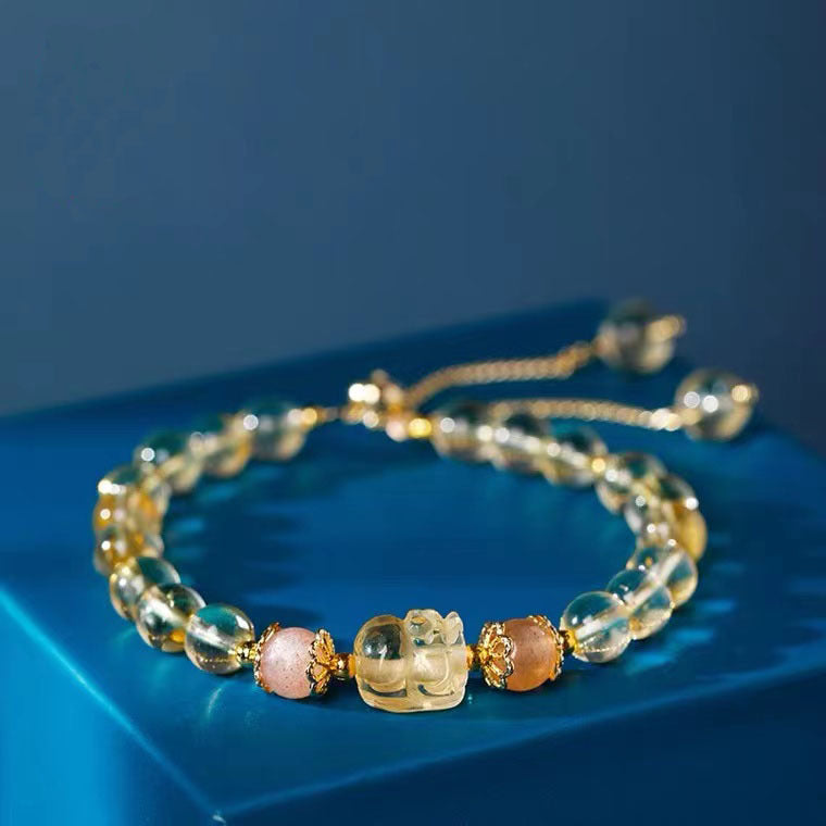 Aquamarine Strawberry Quartz Amethyst Moonstone PiXiu Bracelet