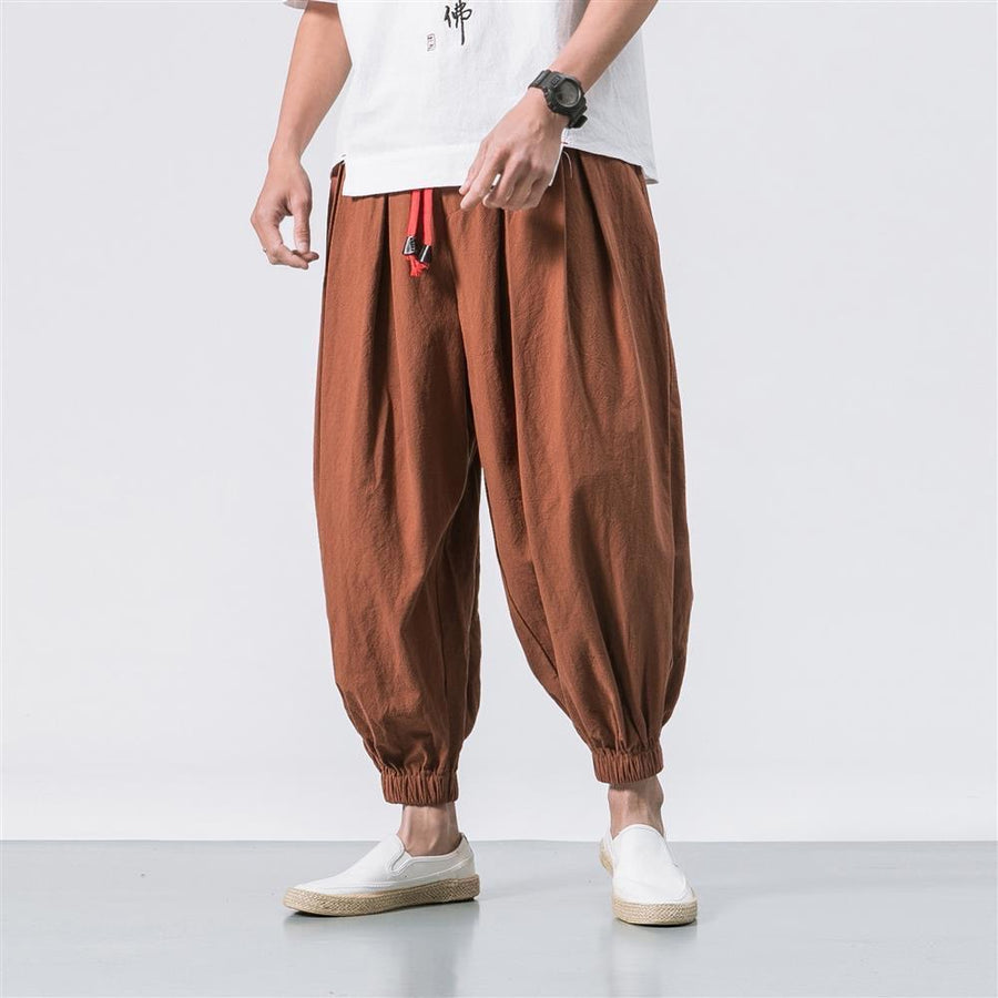 Men's Cotton Linen Drawstring Pants with Pockets