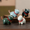 Ceramic Cat Tea Pet Figurine with Bell, Crackle Glaze