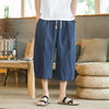 Men's Wide Leg Pants Linen Cropped Trousers