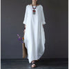 Cotton Linen Maxi Dress Long Sleeve Solid Color