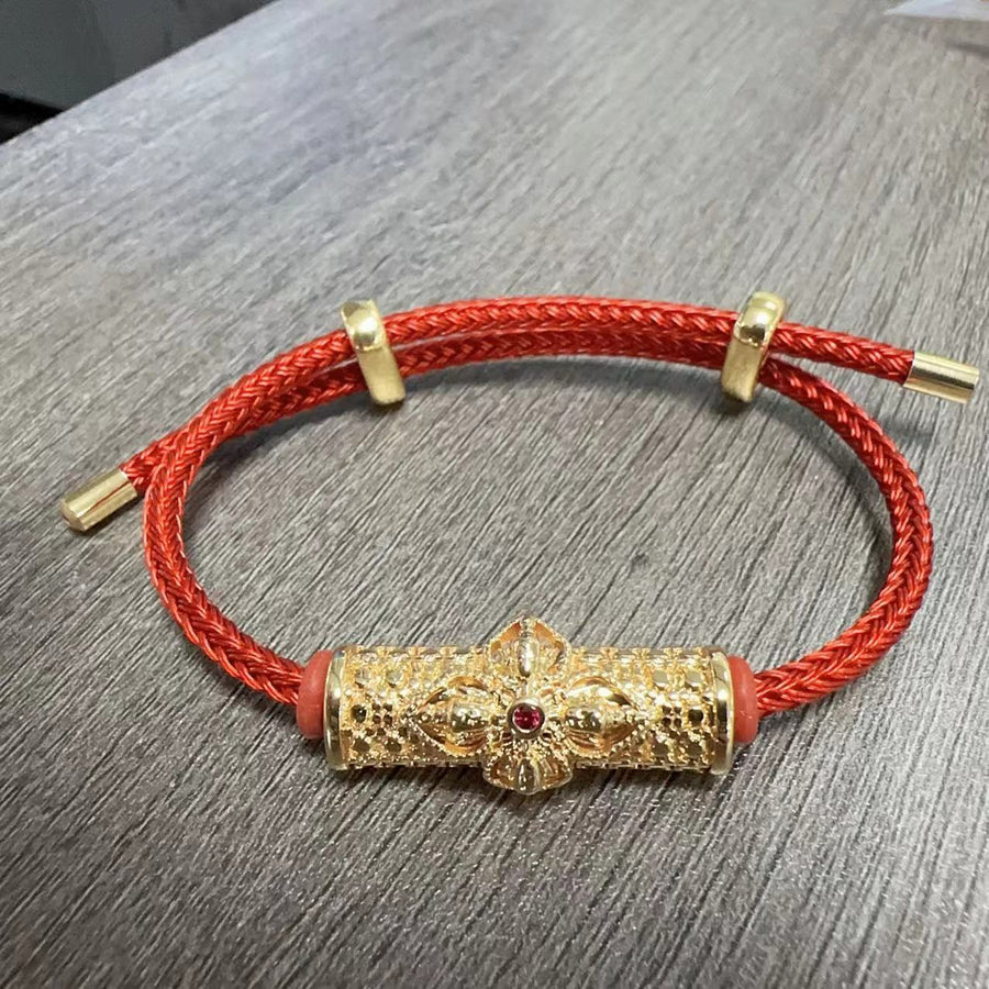 Geometric Copper Charm Bracelet with Red String