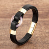 Stone Ring Leather Bracelet with Magnetic Clasp