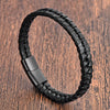 Braided Leather Bracelet with Steel Clasp