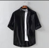 Men's Linen Blend Stand Collar Shirt With Pocket