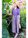 Cotton Linen V-Neck Floral Midi Dress