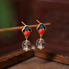 Enamel and Natural Crystal Drop Earrings, Chinese Style