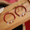 Year of the Horse Cinnabar Bracelet with Silver Tone Charm