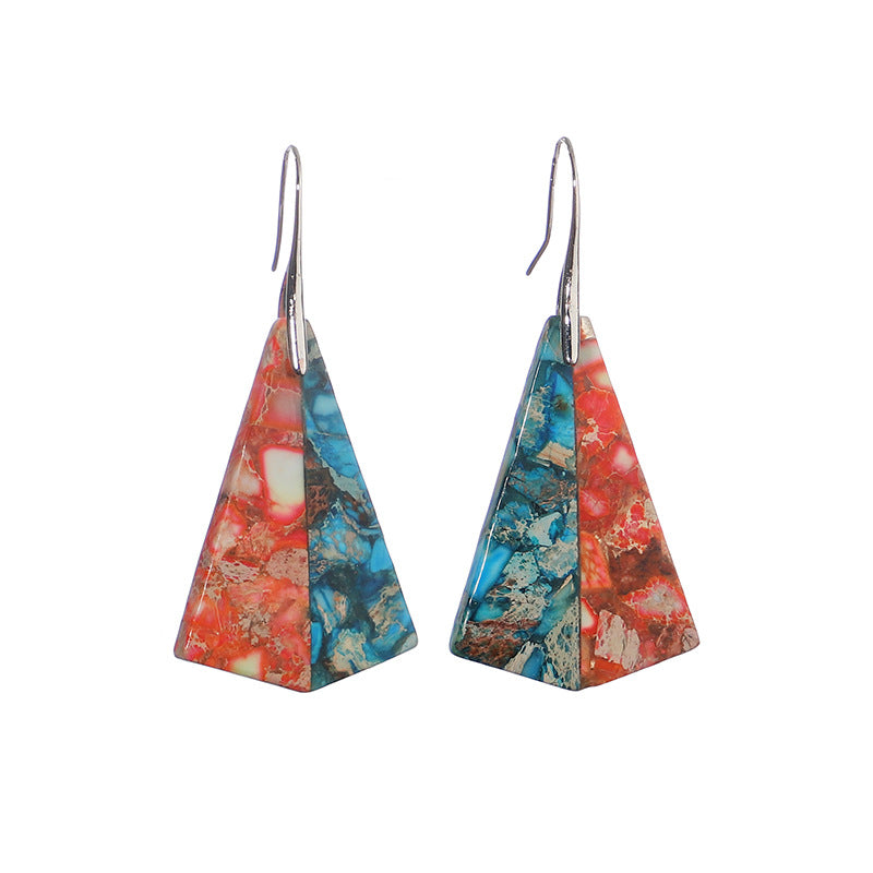 Geometric Stone Earrings with Marbled Pattern