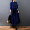 Fall Buttons Design Long Sleeve Corduroy Midi Dress With Pockets