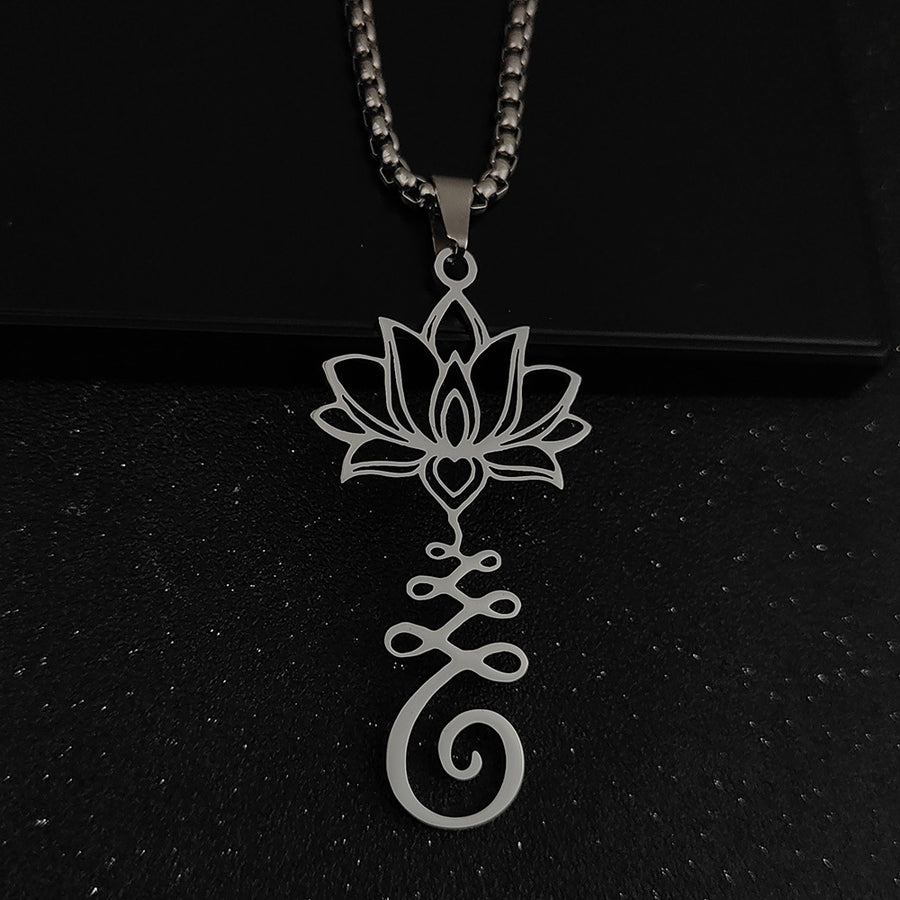 Lotus and Seed Syllable Necklace or Keychain in Stainless Steel