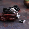 Black Agate White Chalcedony 108 Bead Bracelet with Gourd Charm