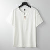 Men's Short Sleeve Linen Cotton Henley Shirt Solid Color