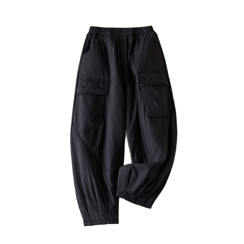 Black women's harem pants with elastic waist and large side pockets