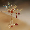 Butterfly Hairpin with Red Beads and Tassels