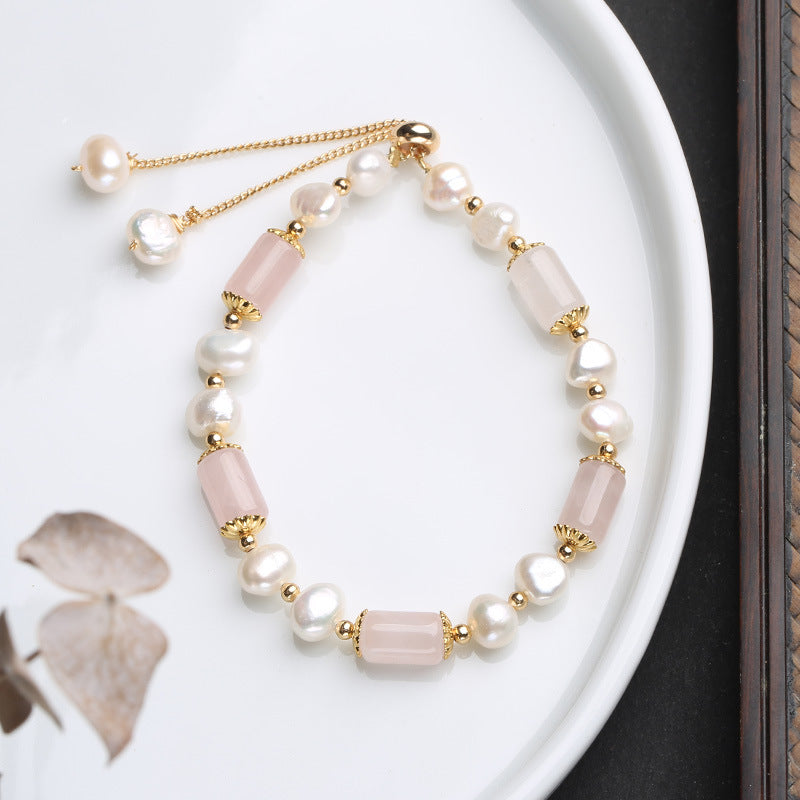 Green Aventurine Pearl Pink Crystal Bead Luck Bracelet