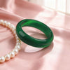 Deep Green Cat's Eye Glass Wide Bangle Bracelet