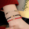925 Sterling Silver Red String Bracelet, Braided Cord Beads
