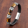 Tiger Eye Bamboo Stone Leather Bracelet Protection Power