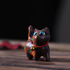 Hand-Carved Rainbow Wood Cat Figurine