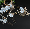 Handmade Floral Hair Comb and Pin Set with Clear Quartz