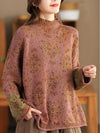 Women's Sweater Long Sleeve Mock Neck Floral Print Cotton Knit Top