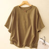 Women's Linen Blend Short Sleeve T-shirt, Loose Fit Round Neck Top