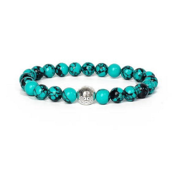 Stone Bead Bracelet with Crown Charm