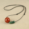 Red Agate Green Aventurine Leather Rope Necklace Pendant