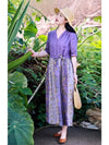 Cotton Linen V-Neck Floral Midi Dress