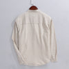 Men's Linen Cotton Long Sleeve Stand Collar Casual Shirt