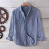 Men's Linen Cotton Long Sleeve Shirt Solid Color Lapel Button Down Top