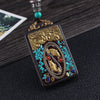 Ebony Wood Pendant Necklace with Buddhist Symbols