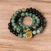 108 Beads Mala Bracelet Green and Black with Lotus Charm