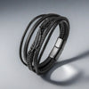 Feather Pattern Multilayer Leather Titanium Steel Calm Braided Magnetic Buckle Bracelet