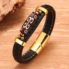 Tibetan Dzi Bead Leather Bracelet, Titanium Steel Clasp