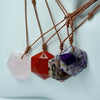 Hexagon Crystal Pendant Necklace Handmade Adjustable Cord