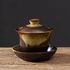 Handmade Ceramic Gaiwan with Saucer, Rustic Brown Glaze